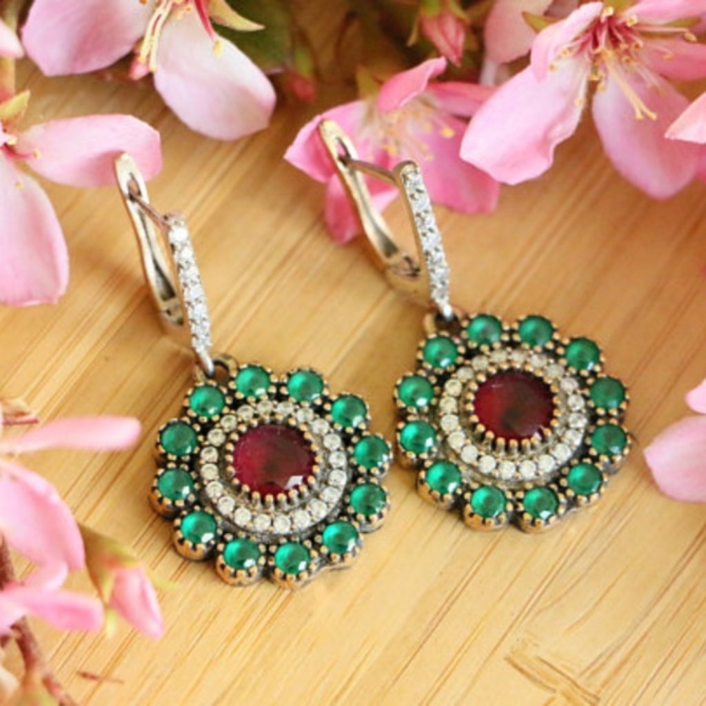 Sterling Silver Jade Stones And Cubic Zirconia